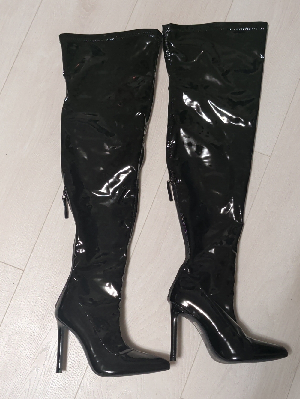 Black Patent Over-the-Knee Stiletto Boots - Women's